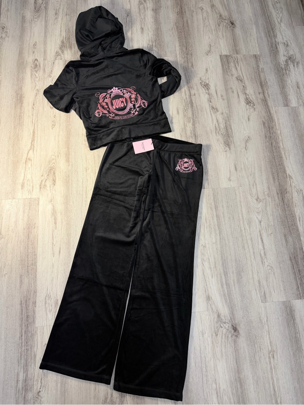 Juicy Couture Velour Tracksuit Set Black & Pink Set